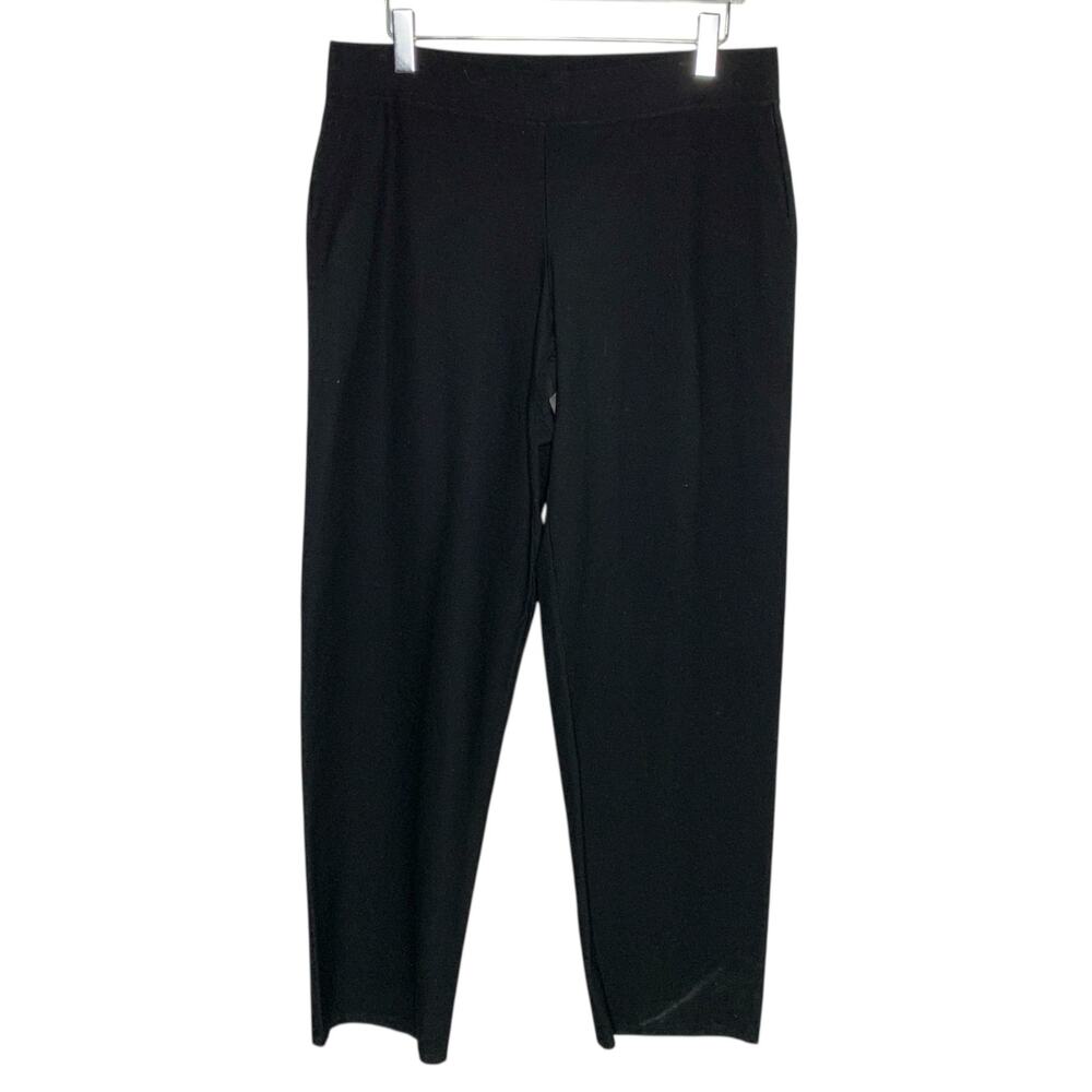 Eileen Fisher L Black High Rise Stretch Ankle Pants Tapered Textured Minimalist